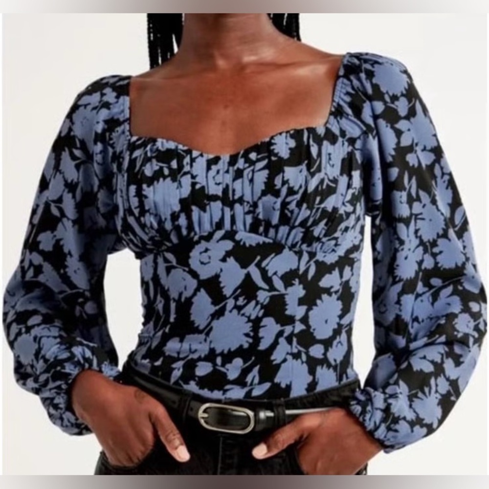 Abercrombie & Fitch Blue and Black Floral Blouse